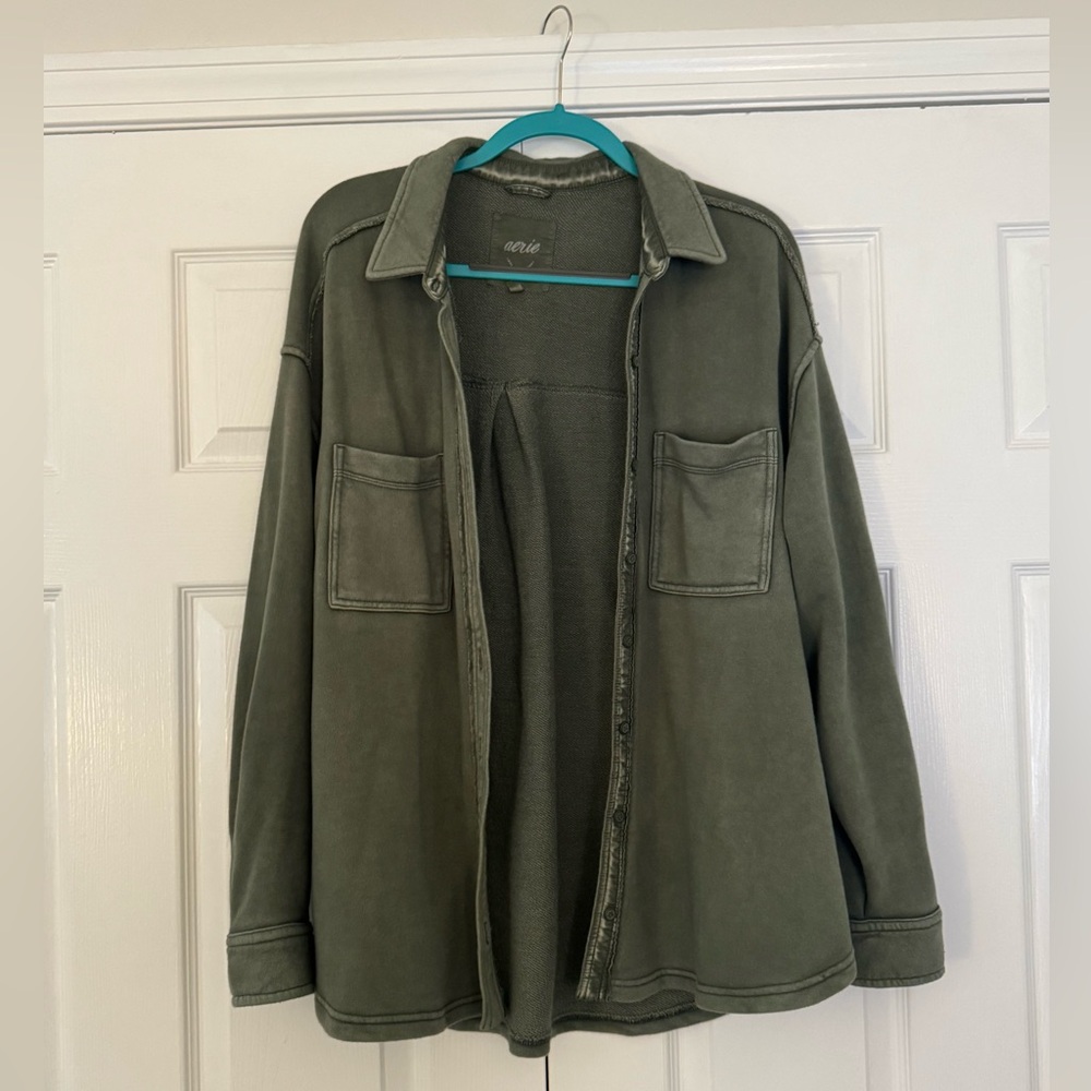 Aerie Olive Green Oversized Shirt Jacket